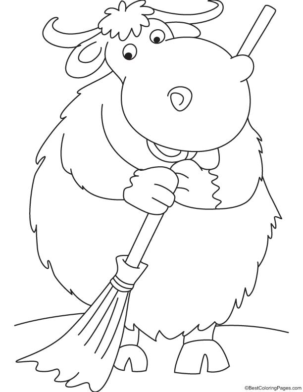 Yak sweeping coloring page
