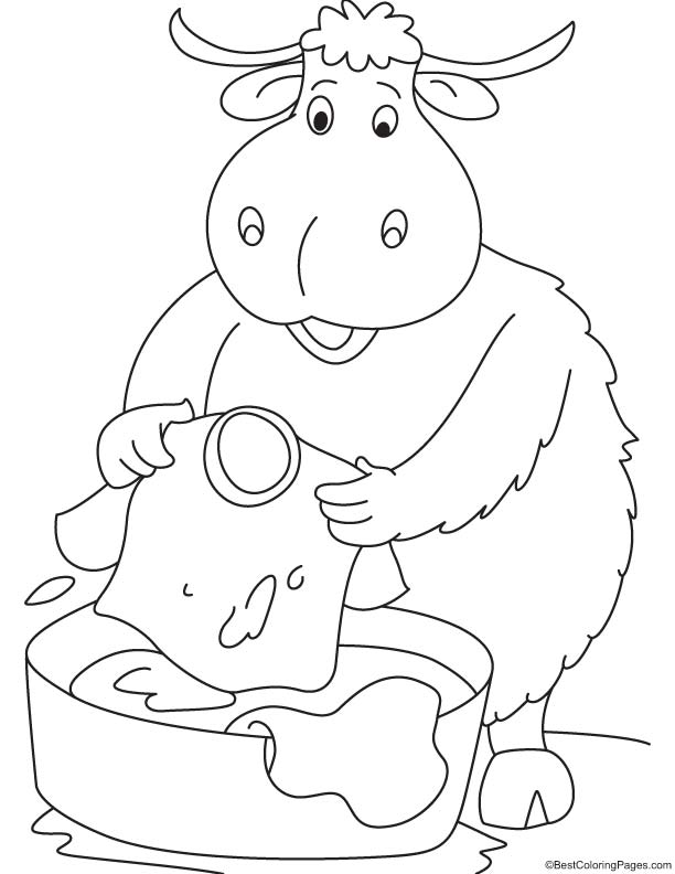 Yak washing the clothes coloring page