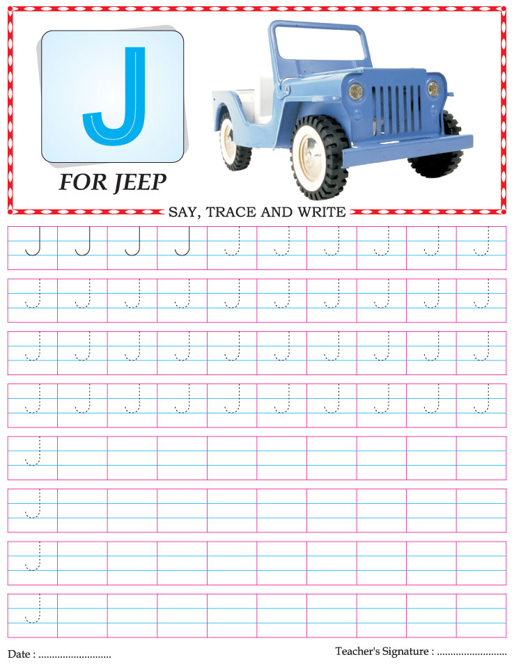 Capital letter writing practice worksheet alphabet J
