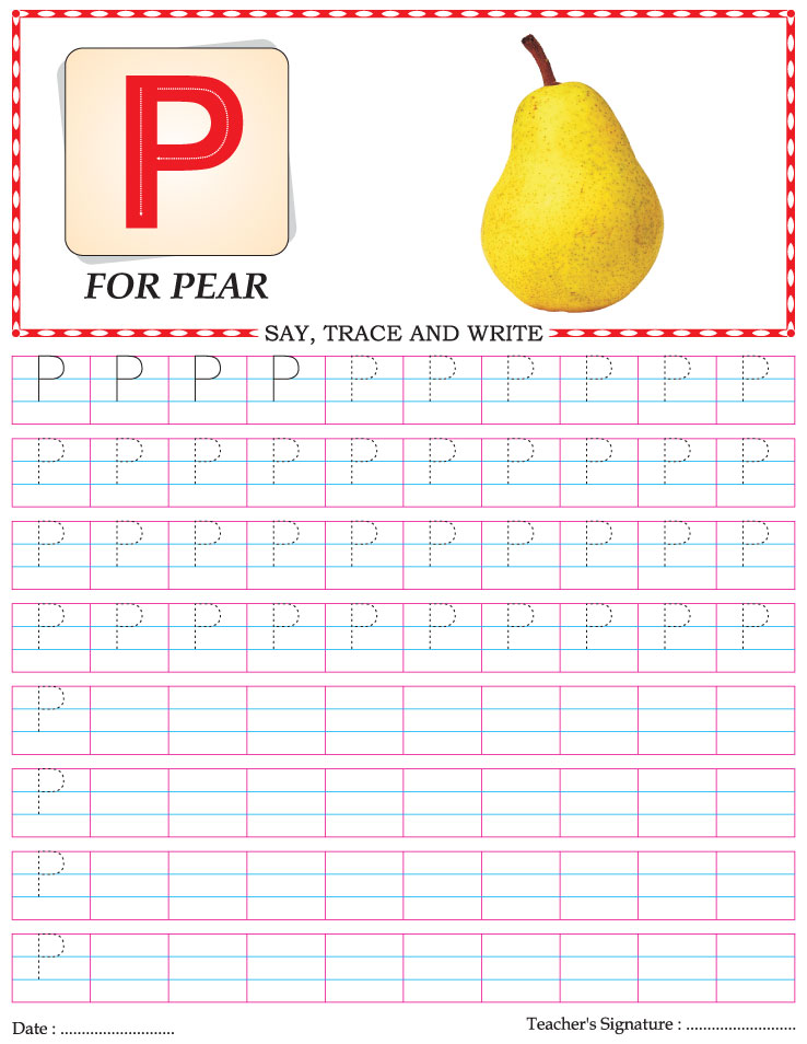 Capital letter writing practice worksheet alphabet P