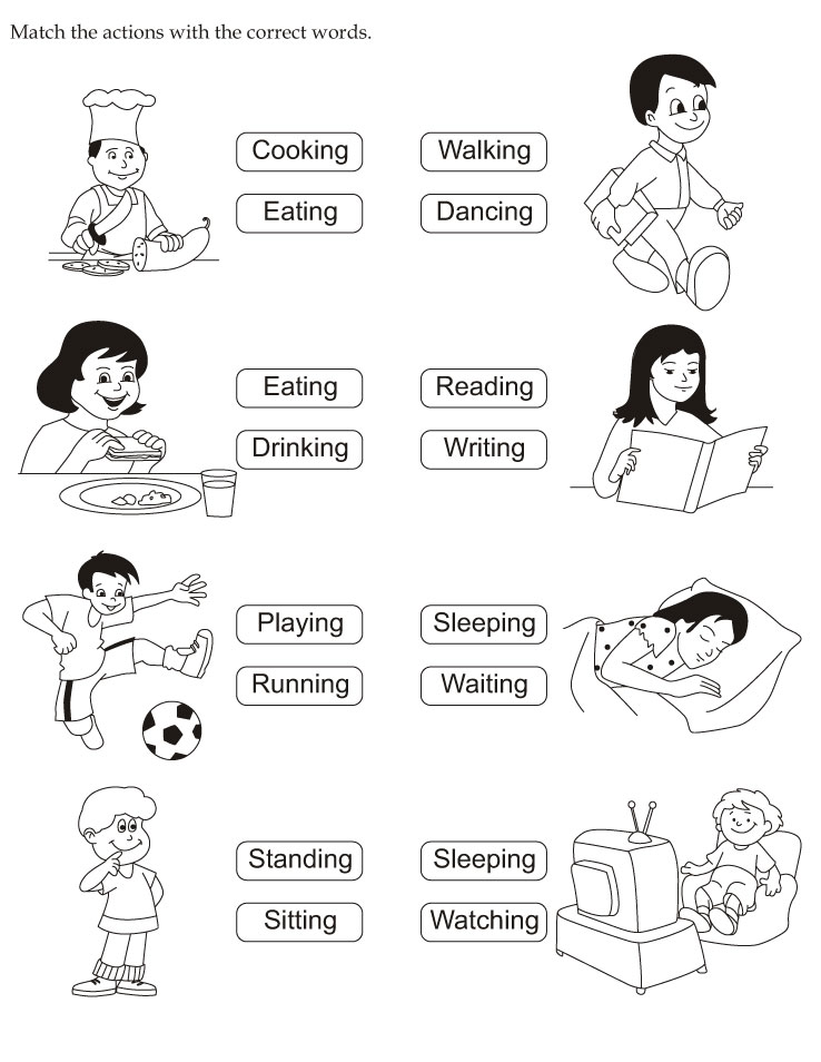Download English Activity Worksheet Match The Actions With The Correct Words From