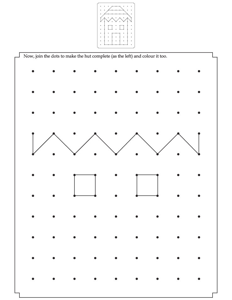 Join the dots to make the hut complete and color it too