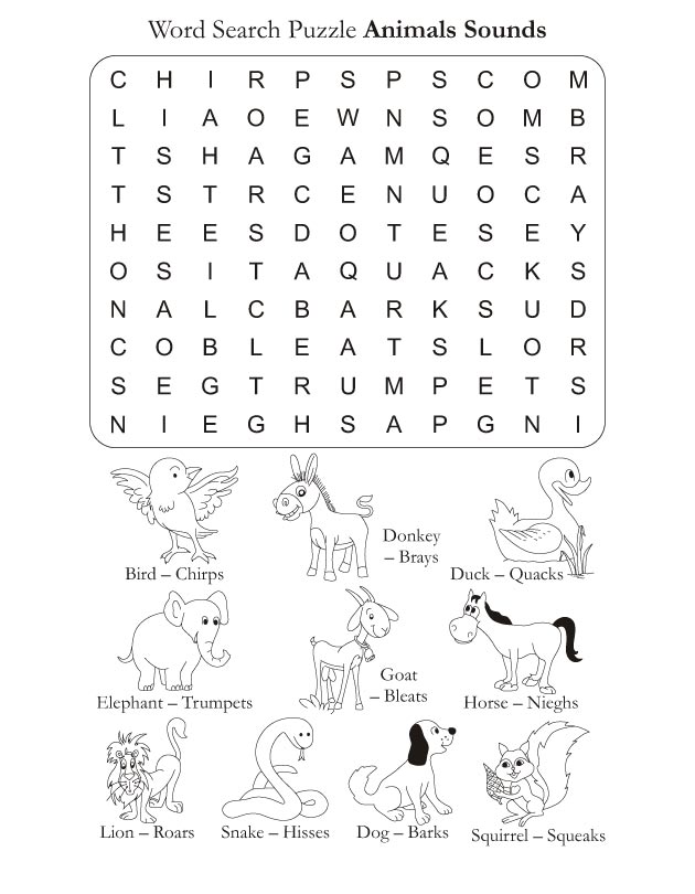Word Search Puzzle Animal Sounds | Download Free Word Search Puzzle Animal  Sounds for kids | Best Coloring Pages