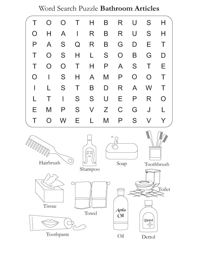 Word Search Puzzle Bathroom Articles