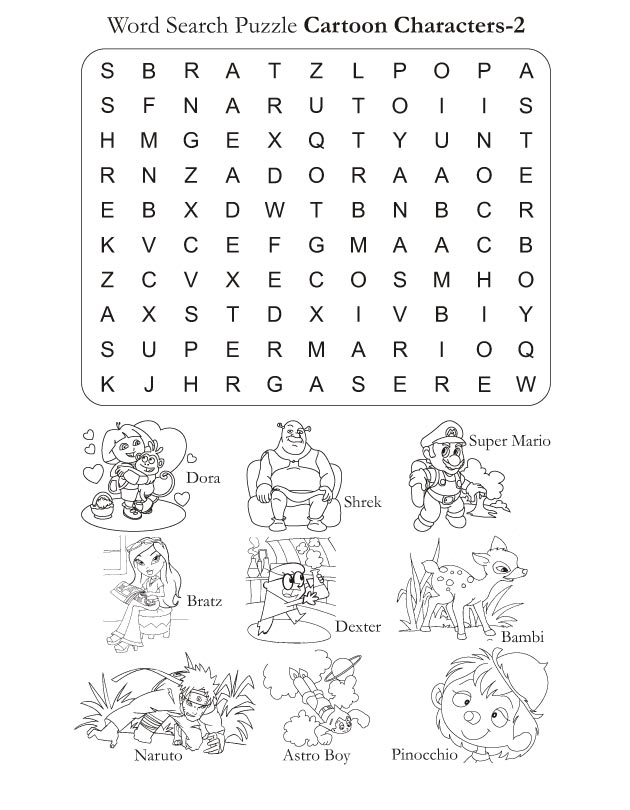 Word Search Puzzle Cartoon Characters 2