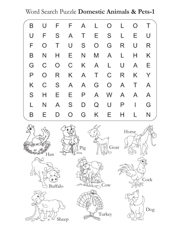 Word Search Puzzle Domestic Animals 1 | Download Free Word Search Puzzle Domestic  Animals 1 for kids | Best Coloring Pages