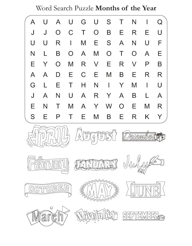Word Search Puzzle Months of the Year