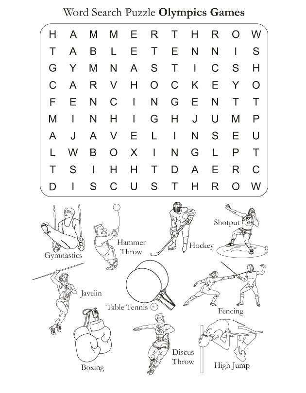 Word Search Puzzle Olympics Games