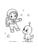 Astronaut and aliens coloring page