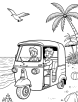 Auto rickshaw at a beach coloring page