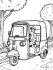 Auto rickshaw at a roadside coloring page