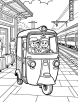 Auto rickshaw at a train station coloring page