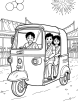 Auto rickshaw during a festival coloring page