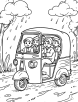 Auto rickshaw during a rainstorm coloring page