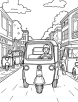 Auto rickshaw in a busy street coloring page