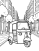 Auto rickshaw in a city scene coloring page