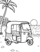 Auto rickshaw in a sunset scene coloring page