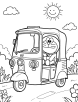 Auto rickshaw with a cartoon character coloring page