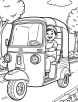 Auto rickshaw with a happy driver coloring page