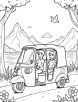 Auto rickshaw with a scenic view coloring page