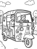 Auto rickshaw with travel stickers coloring page