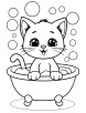 Baby cat bathing in a tub coloring page