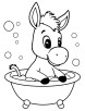 Baby donkey bathing in a tub coloring page