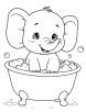 Baby elephant bathing in a tub coloring page