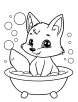 Baby fox bathing in a tub coloring page