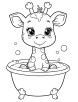 Baby giraffe bathing in a tub coloring page