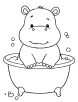 Baby hippo bathing in a tub coloring page