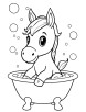 Baby horse bathing in a tub coloring page