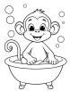 Baby monkey bathing in a tub coloring page