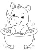 Baby rhino bathing in a tub coloring page