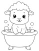 Baby sheep bathing in a tub coloring page