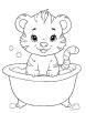 Baby tiger bathing in tub coloring page