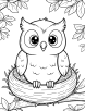 Baby owl in a nest coloring page