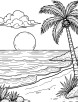 Beach with a sunset coloring page