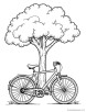 Bicycle and a tree coloring page