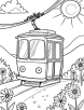 Cable car in a cartoon world coloring page