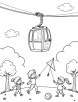 Cable car with children playing coloring page