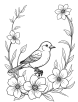 Canary bird and flowers coloring page