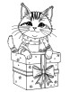 Christmas cat in gift box coloring page