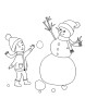 Christmas snowman with boy coloring page