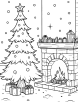 Christmas tree and fireplace coloring page