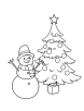 Christmas tree and snowman coloring page