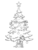 Christmas tree with elf coloring page