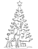 Christmas tree with reindeer coloring page