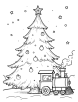 Christmas tree with toy train coloring page