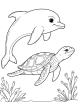 Dolphin and sea turtle coloring page